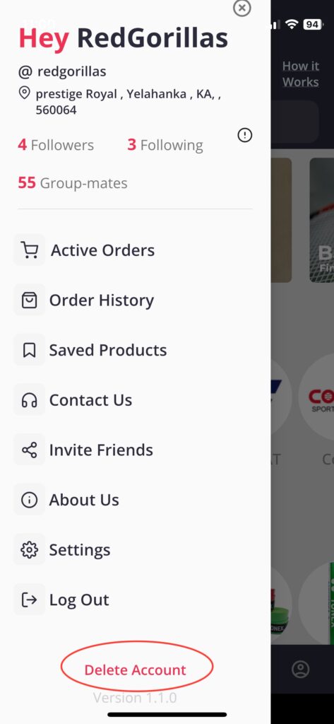 User Account Deletion RedGorillas - Bangalore